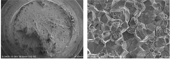 斷面宏觀形貌，裂紋源處斷口微觀形貌