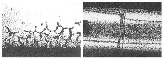 圖10-14 表面層晶界氧化 100× 圖10-15 結(jié)構(gòu)鋼銷子淬火裂紋