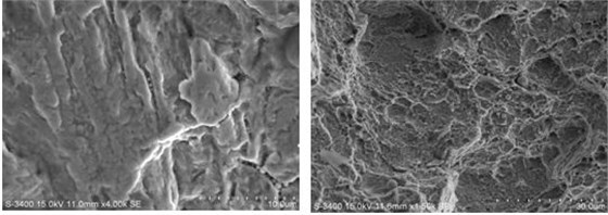 圖11-5 疲勞裂紋擴(kuò)展區(qū)微觀形貌 圖11-6 瞬斷區(qū)微觀形貌