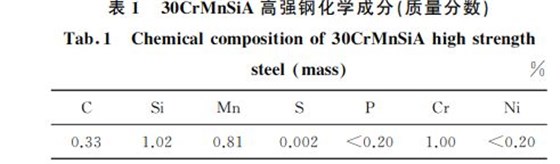 表１ ３０CrMnSiA高強(qiáng)鋼化學(xué)成分(質(zhì)量分?jǐn)?shù))