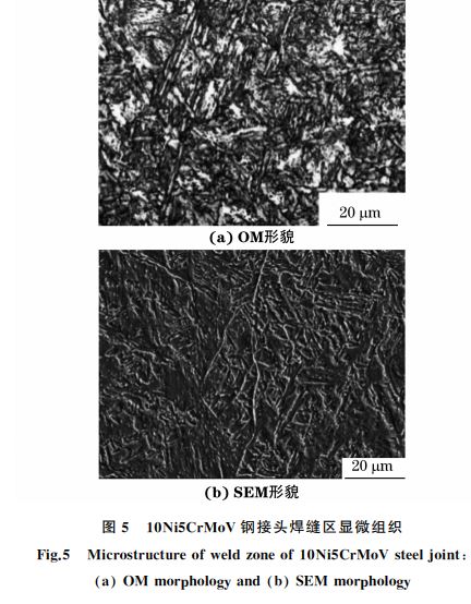 圖５ １０Ni５CrMoV鋼接頭焊縫區(qū)顯微組織