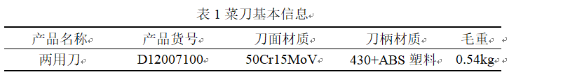 表1菜刀基本信息